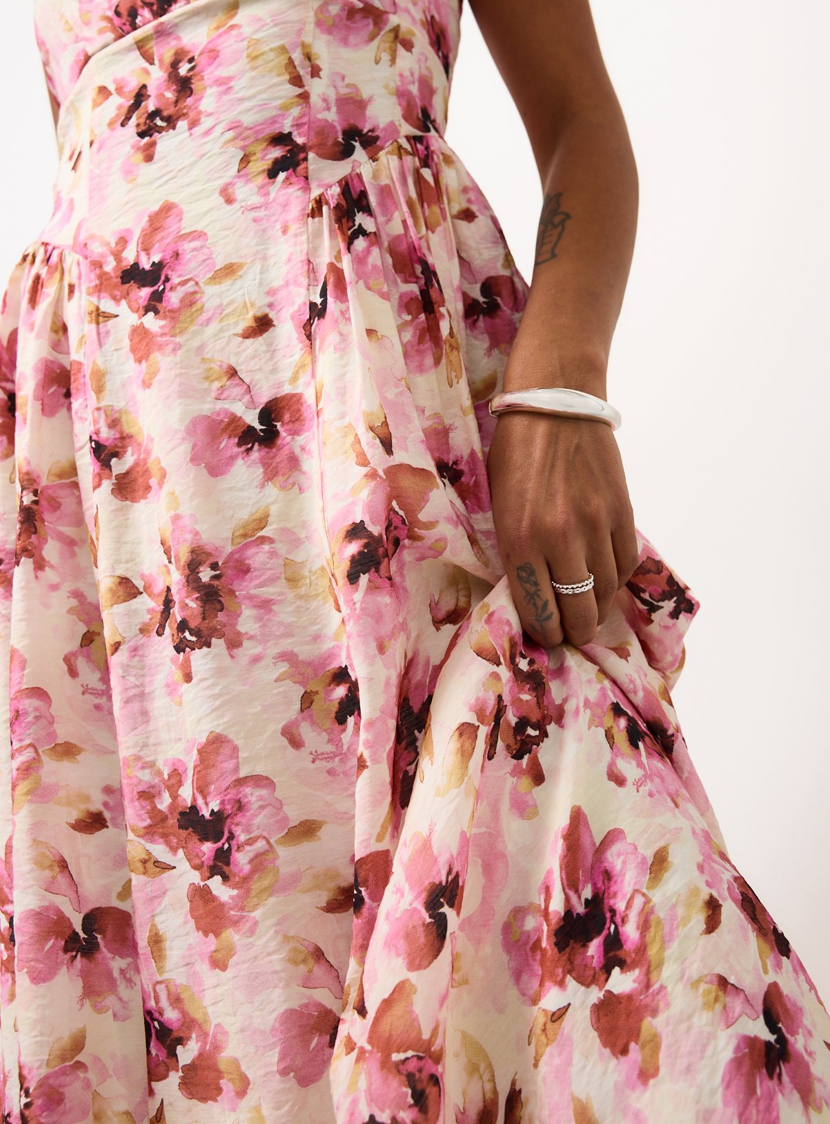 Pink Blurred Floral Print Ruffle Waisted Dress 16 - Image 2 thumbnail